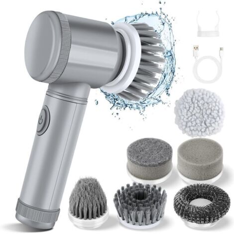 Brosse électrique rotative - Brosse pour douche, brosse électrique pour salle de bain, pour nettoyer la baignoire, le sol, le carrelage, les fenêtres, l'évier, la cuisine, avec 6 têtes de brosse élect (1/4)