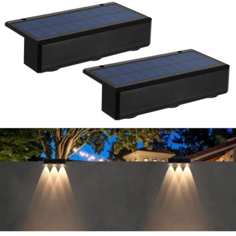 Enowelir Lampes Solaires pour Clôture de Jardin, Lot de 2 Appliques Murales Solaires à 3 LED Lampes Solaires étanches pour Escaliers Marches Extérieur Jardin Cour Escaliers Patio Terrasse (Blanc Chaud (1/4)