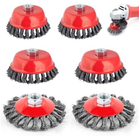 6 Pièces Brosse Metallique pour Perceuse, Brosse Metallique Meuleuse D'angle, Brosse Conique en acier Torsadé avec Filetage M14, Diamètre de 75 mm et 100 mm, pour Jardin, Polissage (1/4)