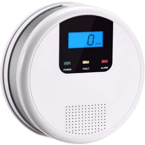 Détecteur de monoxyde de carbone, alarme de monoxyde de carbone avec bouton de test et indicateur d'état LED, détecteur de CO avec pile remplaçable et écran LCD (1/4)