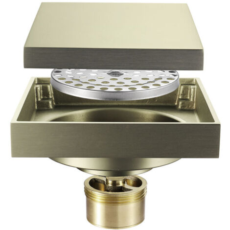 Siphon de sol - Siphon de sol de salle de bain - Siphon de sol de balcon épaissi - Siphon de sol de cuisine anti-blocage, anti-insectes et anti-odeurs 100 × 100 mm or (1/4)