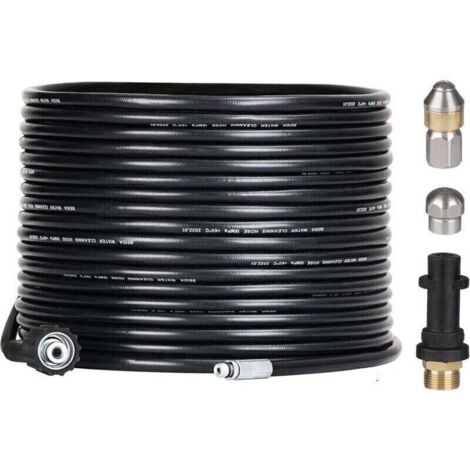 Enowelir Kit de Débouchage Tuyau 15 m Nettoyeurs Haute Pression avec Buse Pivotante et Adaptateur pour K2 K3 K4 K5 K6 K7 (1/4)