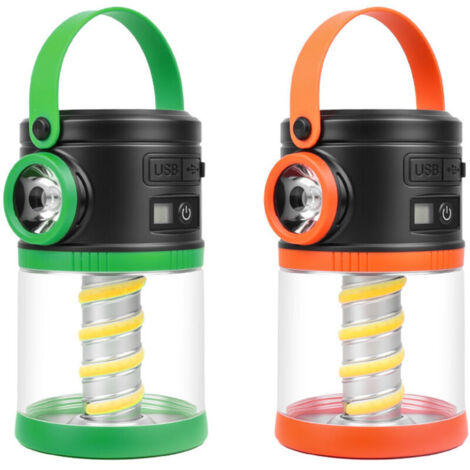Lanterne Camping LED Rechargeable USB Solaire COB Lampe Torche Urgence Panne Electricité Extérieur Randonnée Verte 2 Pack (1/4)