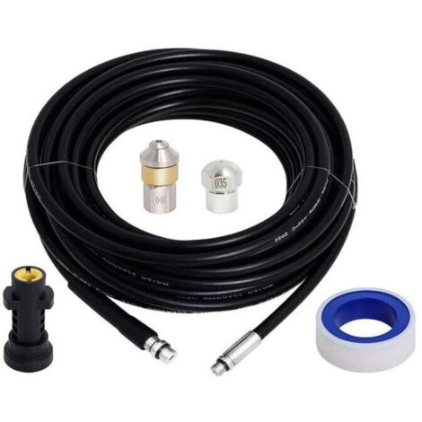 Enowelir Kit de nettoyage de tuyau d'évacuation pour nettoyeur haute pression avec adaptateur, déboucheur de tube flexible, buse rotative pour nettoyeurs haute pression Karcher,15M (1/4)