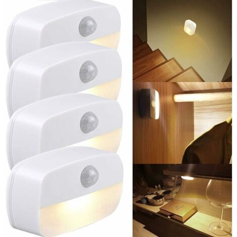 Lot de 4 veilleuses LED avec détecteur de mouvement Gritin Blanc Lampe de nuit pour enfant On/Off Éclairage de placard avec adhésif Éclairage d'orientation pour chambre d'enfant, chambre à cou (1/5)