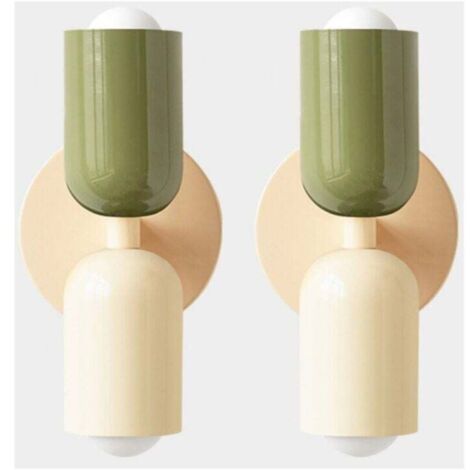 E27 Applique Murale Moderne Lampe Murale Interieur pour Chambre Maison Couloir Salon Couleur Crème+Vert 2 Pack (1/4)