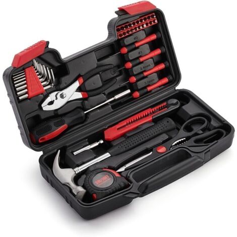 Boîte à Outils 39 Pièces, Malle Portable , Kit de Bricolage Convient aux réparations Domestiques à Assemblage de à Entretien, Rouge (1/4)