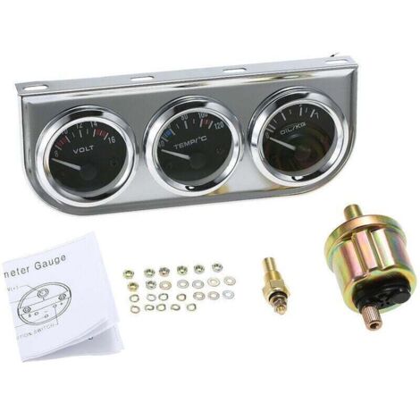 52Mm Pression D'Huile Celsius Jauge De Temperature De L'Eau Voltmetre Chrome 3 En 1 Jauge Kit Voiture Moto Compteur, Cadran Noir (1/4)
