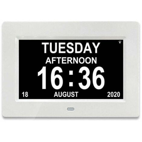 Horloge 7 pouces LCD calendrier numérique date et heure horloge pour les parents (blanc) (1/4)