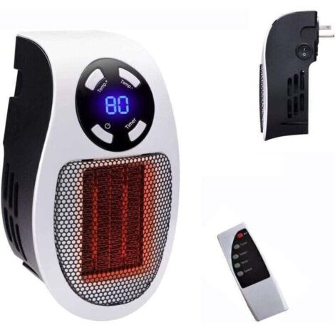 Réchauffeur d'espace 500 W, radiateur électrique à prise murale comme on le voit à la télévision avec thermostat et minuterie réglables et affichage à LED, compact pour le dortoir de bureau. (1/4)