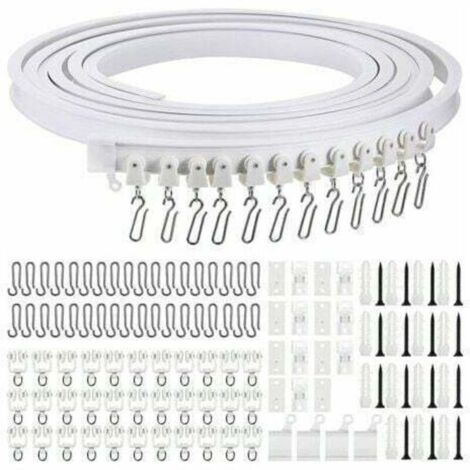 Rail de rideau incurvé au plafond pliable de 5 mètres Rail de rideau incurvé flexible pour rail de rideau souple pour rail de rideau avec crochets de rideau en métal, séparateur de pièce pour rideaux (1/4)