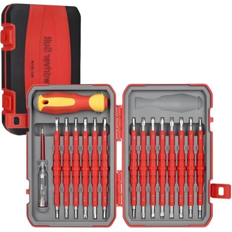 Jeu de tournevis isolés pour électriciens – Poignée ergonomique, embouts aimantés, durable pour les travaux électriques, tournevis pour prises et douilles, outil multifonction (29 en 1) (1/4)
