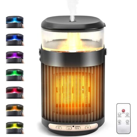 Chauffage d'appoint 800W avec Humidificateur d'air, 3 en 1 Radiateur Soufflant Salle de Bain avec 7 Lumières de Couleurs (1/4)
