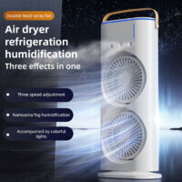 Ventilateur tour double tête avec humidificateur - Rotation 90° & lumière RGB - Rechargeable & portable - Maison/bureau/voyage