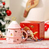 17Oz Christmas Tree Shaped Coffee Mug Cute Ceramic Coffee Mug with Lid and Spoon Xmas Coffee Mug Kawaii Cup Novelty Holiday Mug for Coffee Tea Milk