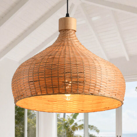 Parrot Uncle Bambus Pendelleuchte 45 cm im skandinavischen Boho Design, natürlicher Bambusschirm Hängelampe mit Eisengestell, höhenverstellbar, E27 Fassung, für Wohnzimmer Esszimmer Schlafzimmer, ohne