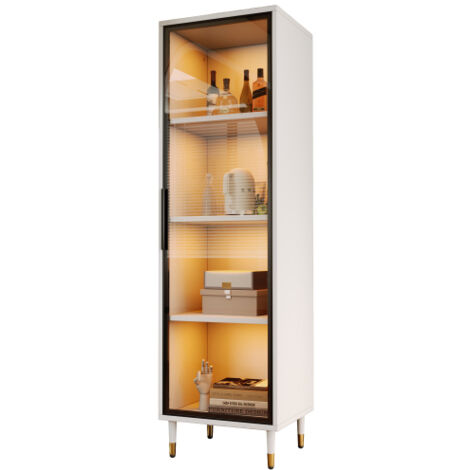Zqoyn Vetrina in vetro con illuminazione a LED, altezza 170 cm – vetrina indipendente bianca con base, vetro colorato e illuminazione a colori cangianti – vetrina, libreria