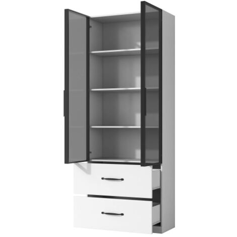 Zqoyn Vitrine LED 60 × 40 × 160 cm - Vitrine en verre, bibliothèque et meuble multifonction avec éclairage et tiroirs, portes en verre trempé, LED multicolores