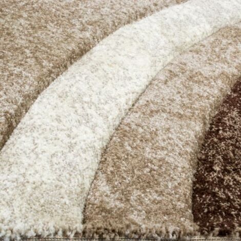 Tapis au design contemporain - Marron, beige, crème - 160 x 230 cm - Motif à rayures et pois - En polypropylène - Pour l'intérieur (1/3)