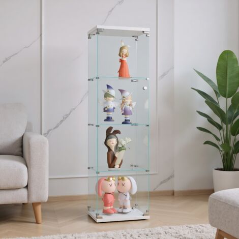 Vitrina de cristal con 4 estantes, 42 x 36 x 164 cm, una puerta con cerradura, vitrina para colecciones, vitrina vertical transparente para salón - Blanco