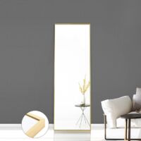Espejo de pie rectangular con marco metálico, gran espejo de alta definición para salón, dormitorio y vestidor - Dorado, 150x40 cm