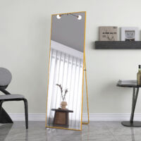 Espejo de pie rectangular con marco metálico, gran espejo de alta definición para salón, dormitorio y vestidor - Dorado, 162x53 cm