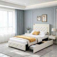 Cama tapizada de 90x200cm – Terciopelo – Cama con cajones – Iluminación LED regulable – Puertos USB y Tipo-C
