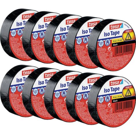 tesa Ruban Isolant Électrique Noir Ignifuge 10m x 15mm - Lot de 10 (1/3)