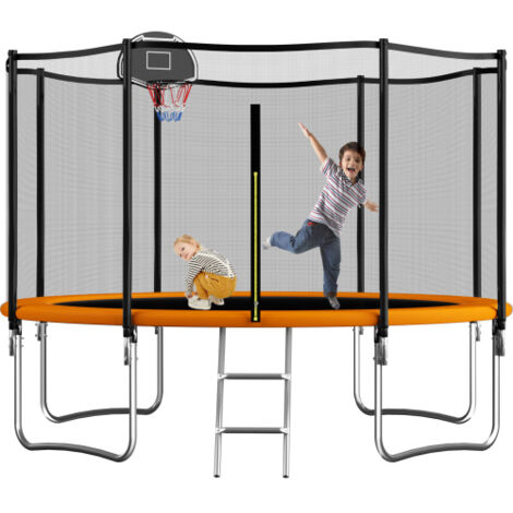 12FT Outdoor Trampoline With Basketball Hoop, Garden Trampoline With Safety Net & Ladder, Available For Toddlers And Adults, Up to 150kg