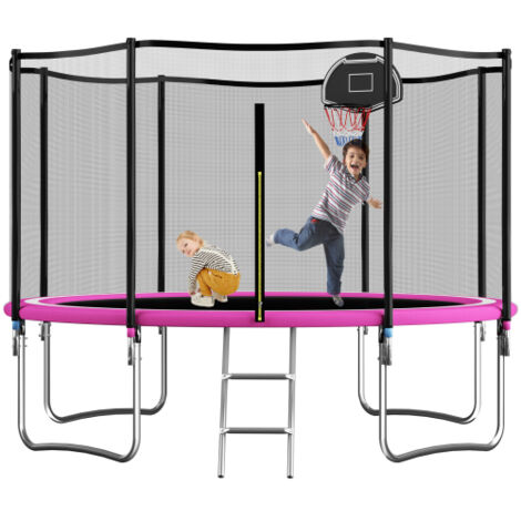 12FT Outdoor Trampoline with Basketball Hoop, Safety Net and Ladder, Garden Trampoline for Family Outdoor Use, Max Load 150 kg