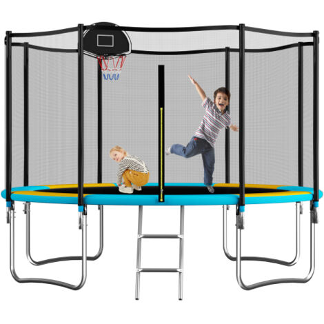 12FT Outdoor Trampoline With Basketball Hoop, Garden Trampoline With Safety Net & Ladder, Available For Toddlers And Adults, Up to 150kg