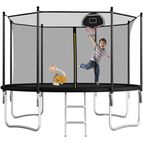 12FT Outdoor Trampoline With Basketball Hoop, Garden Trampoline With Safety Net & Ladder, Available For Toddlers And Adults, Up to 150kg  Intranet