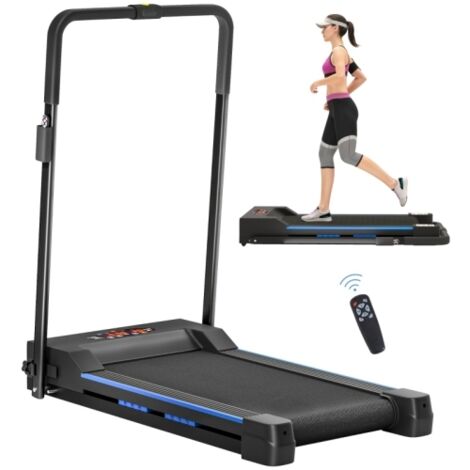 Folding Motorised Home Treadmill Walking Machine with LCD Monitor,  with two wheels to move