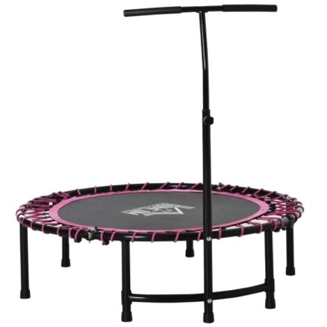 Mini Round Steel Frame Trampoline w/ Adjustable Handle, for Indoor Outdoor Use, Pink (1/5)