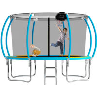 Round Trampoline 12FT Outdoor Trampoline With Basketball Hoop, Garden Trampoline With Safety Net & Ladder, Available For Toddlers And Adults, Up to 150kg