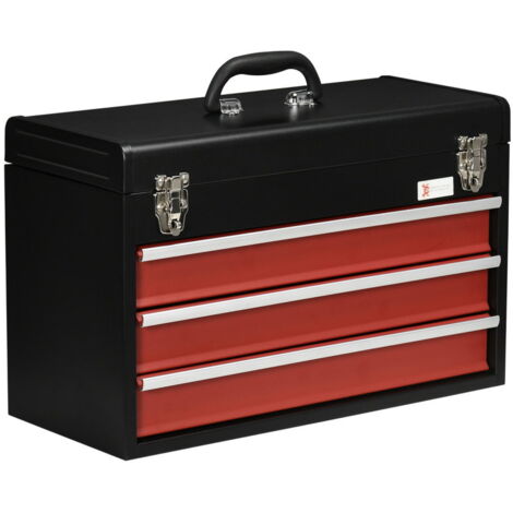 Boîte à outils Boîte à outils pratique sans outils, avec poignée, 3 tiroirs, serrure, acier, noir+rouge (1/4)