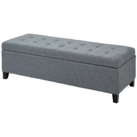 Banc, banc rembourré avec espace de rangement, banc de lit avec couvercle, aspect lin, banc coffre, banc de rangement pour salon (1/4)
