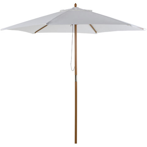 Parasol droit hexagonal de jardin grande taille dim. Ø 2,5 x 2,3H m bambou polyester crème (1/5)