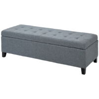 Banc, banc rembourré avec espace de rangement, banc de lit avec couvercle, aspect lin, banc coffre, banc de rangement pour salon