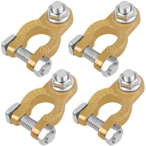 Colliers de Serrage pour Batterie 12V - 2 Paires de Colliers en Cuivre avec Boulons M8 et Coussinets Anti-Corrosion - Parfaits pour Voitures, Motos et Bateaux (1/5)