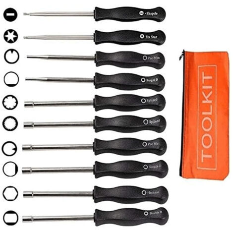 Lot de 10 tiges d'outil de réglage de carburateur universel fourni avec sac orange, outil pratique pour réparation moteur thermique. (1/5)