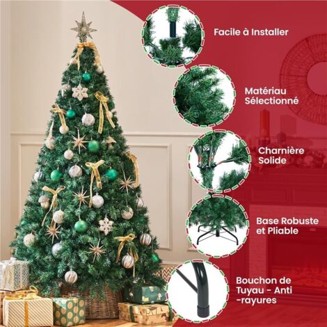 Sapin de Noël Artificiel 213,5 cm, Arbre de Noël pour Décoration Fêtes de Noël avec Support en Métal 1446 Branches (1/4)