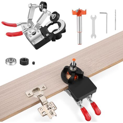 Charnière Perforatrice de 35 mm, Guide De Forage Trou Charnière Trouver Un Jig Outil, verrouillage précis pour le travail du bois Dowel Gauge de forage Locator pour (1/5)