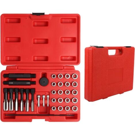 Kit de réparation de filetage de bougie de préchauffage 33 pièces/ensemble, outil de retrait de bougie de préchauffage, guide de pilote, ensemble d'outils d'insertion de filetage de broche M8 M10 M12 (1/5)