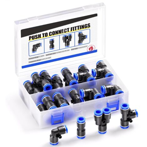 40 pièces 6mm OD pousser pour connecter des kits de montage, 10 lignes droites 10 coudes 10 té 10 séparateurs (1/5)