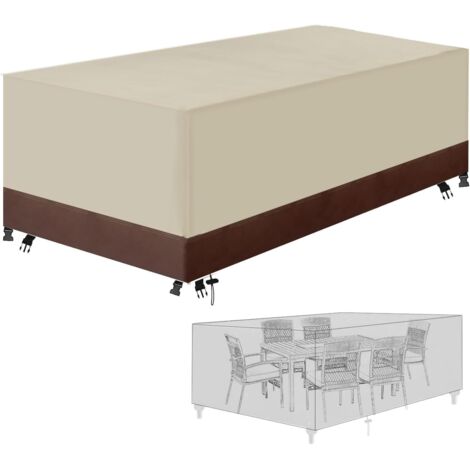 Housse de protection pour mobilier de jardin en tissu Oxford 420D, imperméable, avec cordons de serrage et boucles de verrouillage(Beige et marron,315x160x74CM)