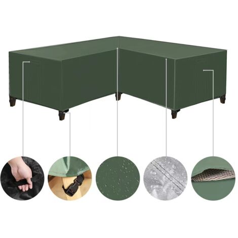Housse Salon de Jardin Angle Exterieur, Housses de Meubles en Forme de L, Housse de Protection pour Meubles de Jardin, Housse de Canapé de Jardin Imperméable(Vert,320X320X80cm) (1/5)
