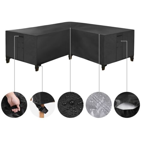 Housse Salon de Jardin Angle Exterieur, Housses de Meubles en Forme de L, Housse de Protection pour Meubles de Jardin, Housse de Canapé de Jardin Imperméable(Noir,200X270X82cm)