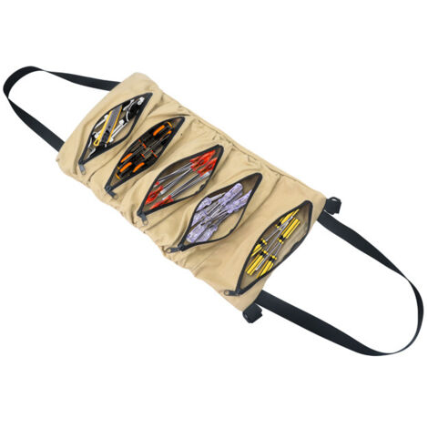 S-giant Multi-purpose Roll-up Tool Bag Car Suspension Type Belt 8 Zipper Bag Tool Bag Suspension Type Storage Bag Car Rear Seat Suspension Type Tool Bag Belt Bag Wrench Socket Screwdriver(Couleur kaki (1/5)