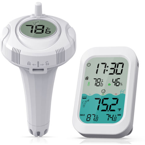 Thermomètre Piscine Flottant sans Fil Radio, Thermomètre de Température d'eau Lcd avec Récepteur Numérique Exterieur Interieur pour Aquarium,Spa,Étang à Poissons (1/5)